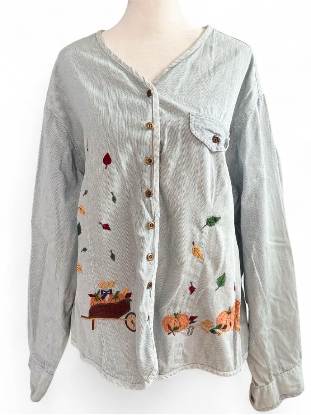 Vintage 90s Bill Blass Fall Harvest Embroidered Button-Down – Plus 2X 🍂🎃
